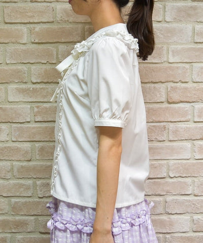 Ribbon Frill Short Sleeve Blouse