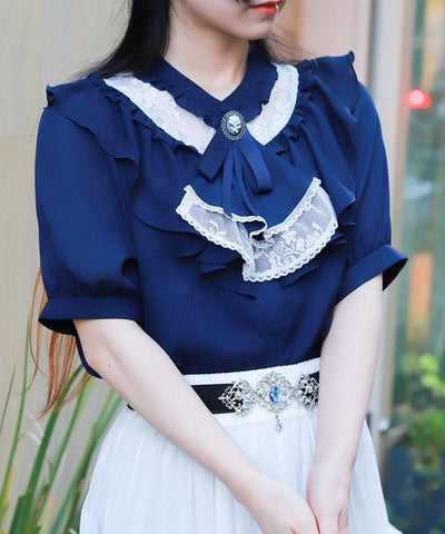 Lace & Frill Blouse with Jabot