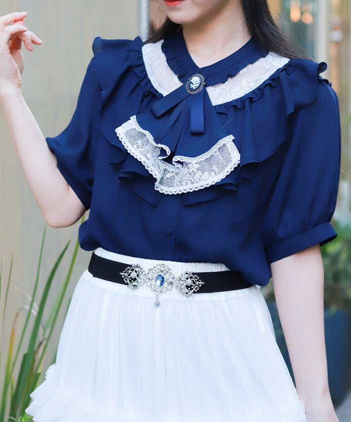 Lace & Frill Blouse with Jabot
