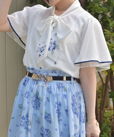 Hydrangea Embroidery Ribbon Blouse