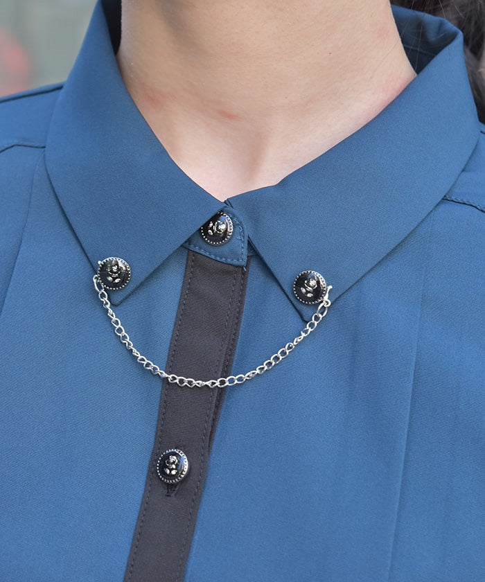 Pleated Flap Design Blouse with Chain