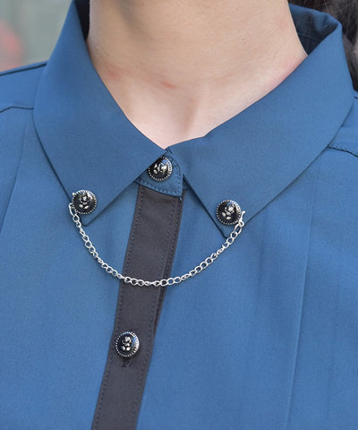 Pleated Flap Design Blouse with Chain