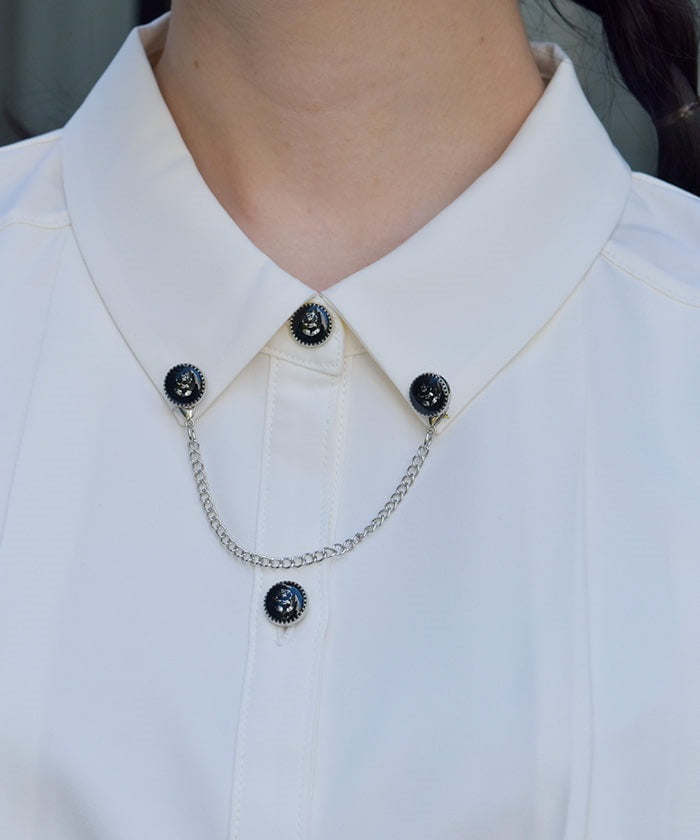 Pleated Flap Design Blouse with Chain
