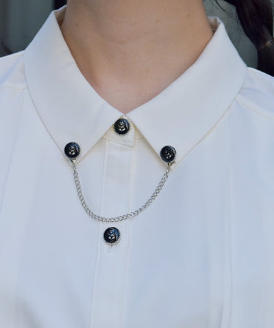 Pleated Flap Design Blouse with Chain