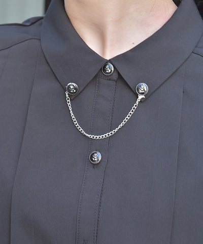 Pleated Flap Design Blouse with Chain