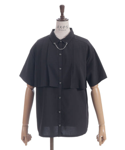 Pleated Flap Design Blouse with Chain