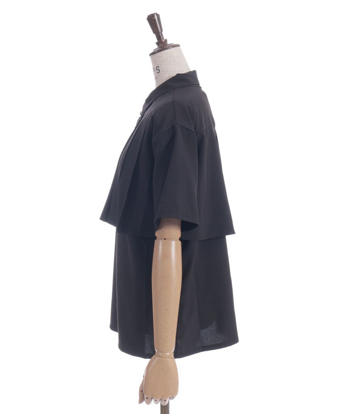 Pleated Flap Design Blouse with Chain