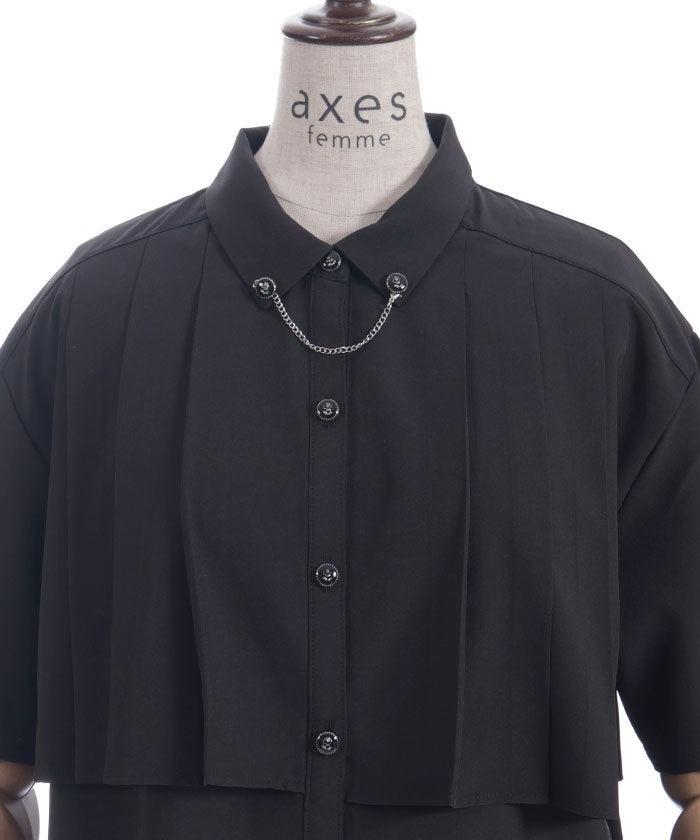 Pleated Flap Design Blouse with Chain