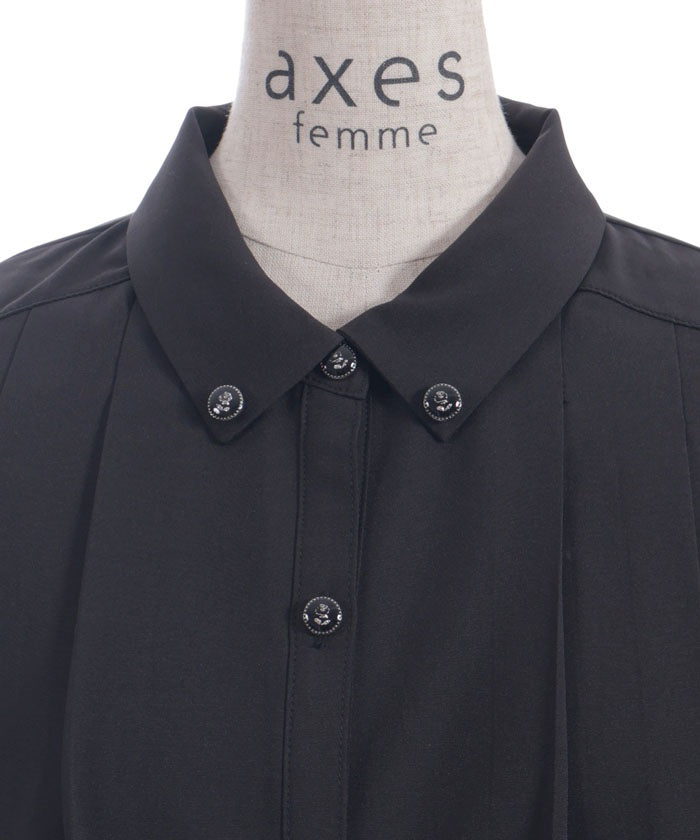 Pleated Flap Design Blouse with Chain