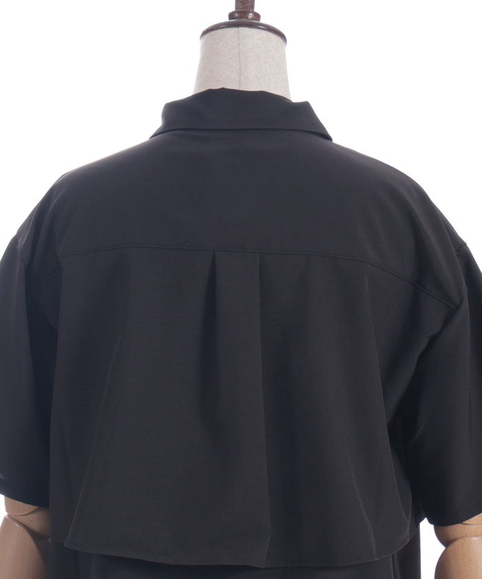Pleated Flap Design Blouse with Chain