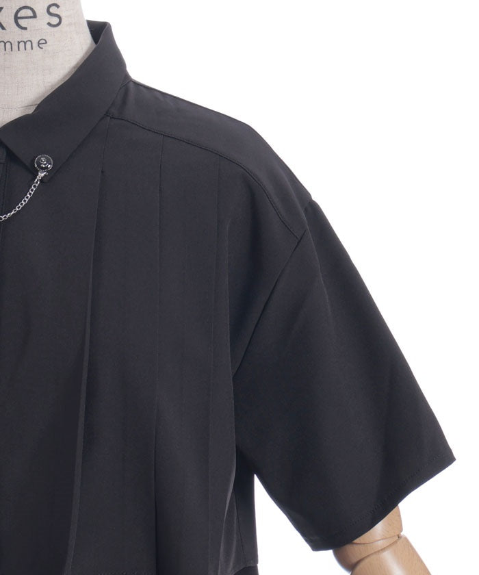 Pleated Flap Design Blouse with Chain