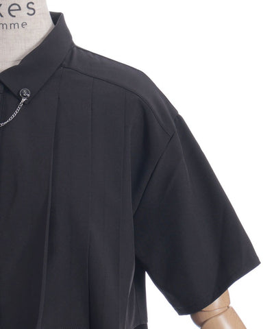 Pleated Flap Design Blouse with Chain
