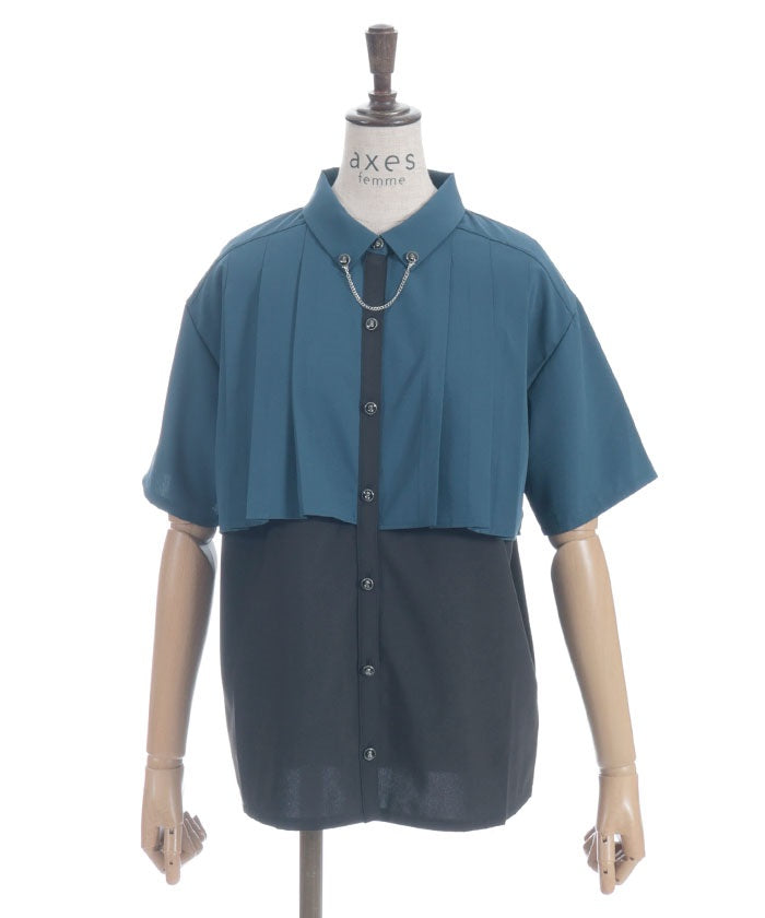Pleated Flap Design Blouse with Chain