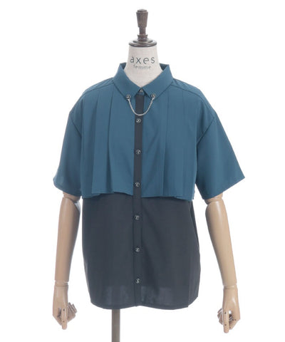 Pleated Flap Design Blouse with Chain