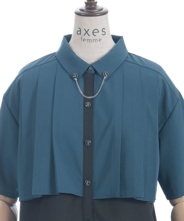 Pleated Flap Design Blouse with Chain