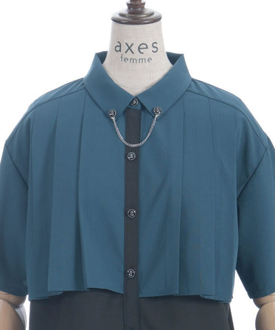 Pleated Flap Design Blouse with Chain