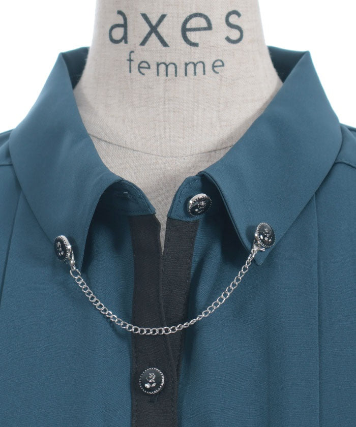 Pleated Flap Design Blouse with Chain