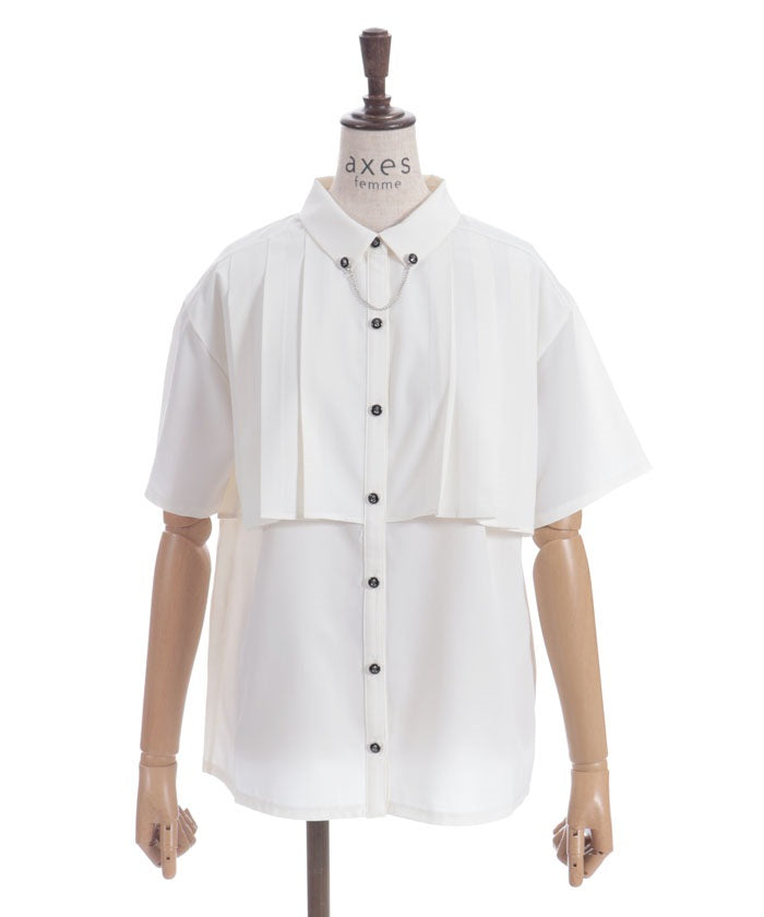 Pleated Flap Design Blouse with Chain