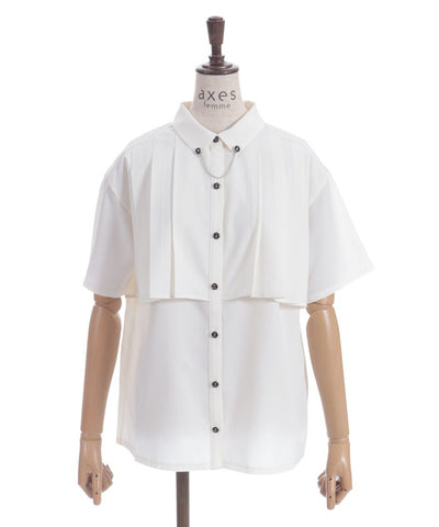 Pleated Flap Design Blouse with Chain