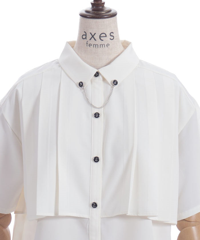 Pleated Flap Design Blouse with Chain