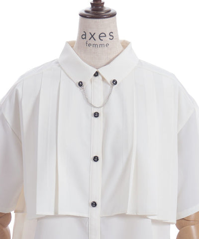 Pleated Flap Design Blouse with Chain
