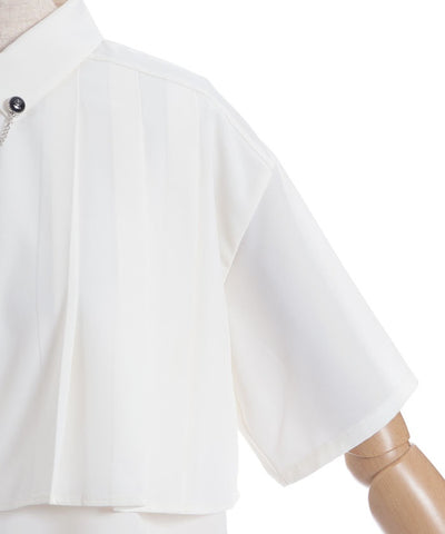 Pleated Flap Design Blouse with Chain
