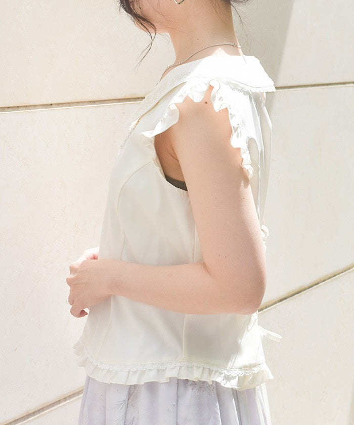 Pearl Rose Embroidery Sleeveless Blouse