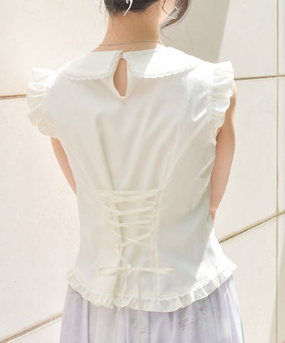 Pearl Rose Embroidery Sleeveless Blouse