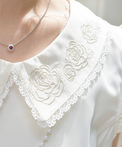 Pearl Rose Embroidery Sleeveless Blouse