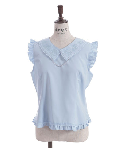 Pearl Rose Embroidery Sleeveless Blouse