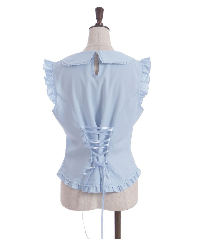 Pearl Rose Embroidery Sleeveless Blouse