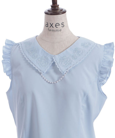 Pearl Rose Embroidery Sleeveless Blouse