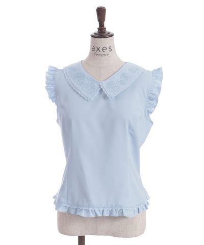 Pearl Rose Embroidery Sleeveless Blouse