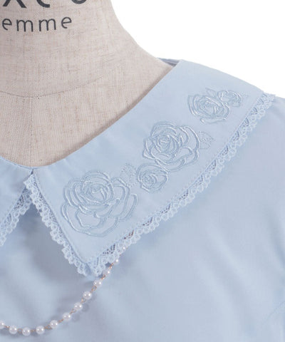 Pearl Rose Embroidery Sleeveless Blouse