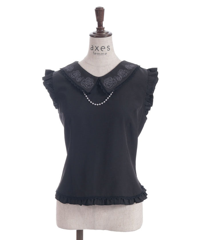 Pearl Rose Embroidery Sleeveless Blouse