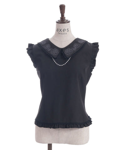 Pearl Rose Embroidery Sleeveless Blouse