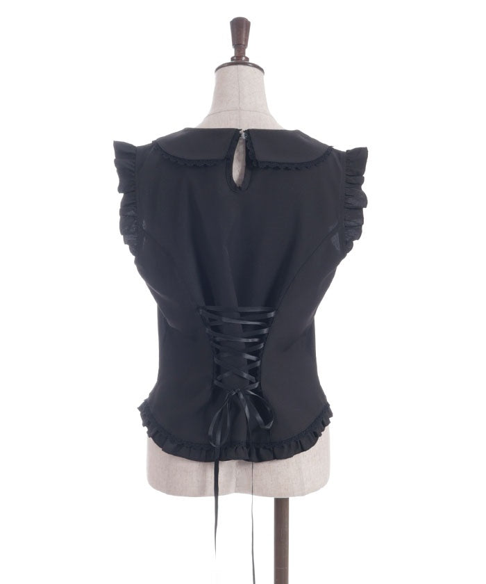 Pearl Rose Embroidery Sleeveless Blouse