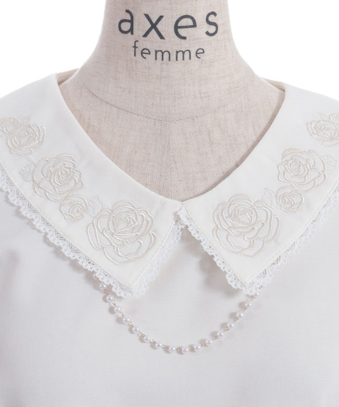 Pearl Rose Embroidery Sleeveless Blouse
