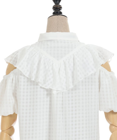 Sheer Check Open Shoulder Blouse