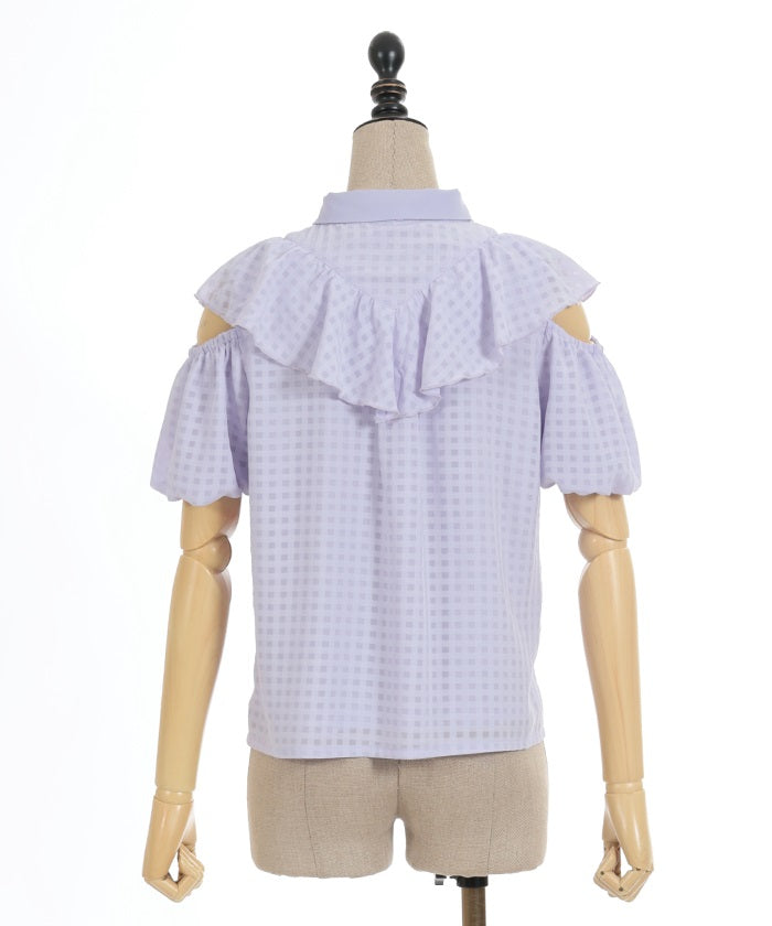 Sheer Check Open Shoulder Blouse