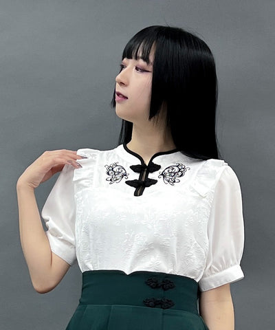 Chinese Butterfly Embroidery Short Sleeve Blouse