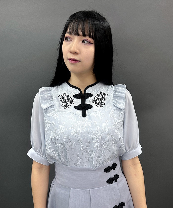 Chinese Butterfly Embroidery Short Sleeve Blouse