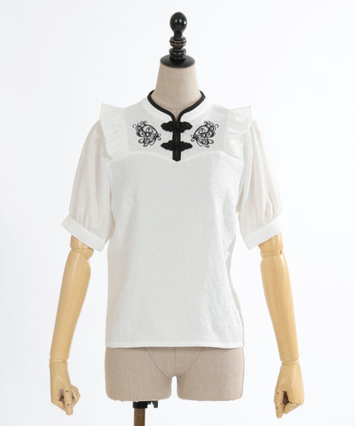 Chinese Butterfly Embroidery Short Sleeve Blouse