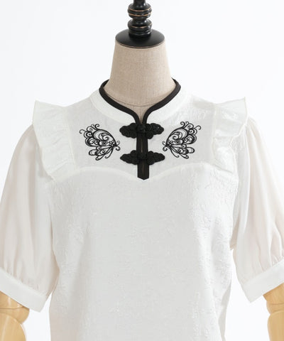 Chinese Butterfly Embroidery Short Sleeve Blouse