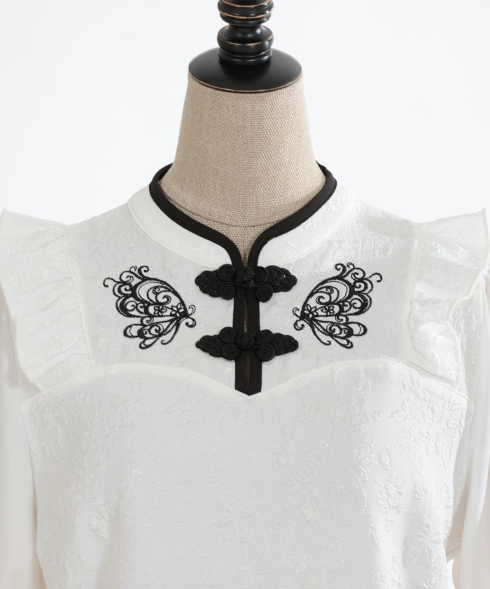 Chinese Butterfly Embroidery Short Sleeve Blouse