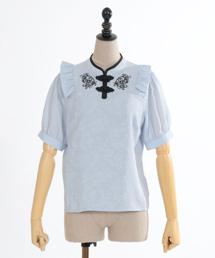 Chinese Butterfly Embroidery Short Sleeve Blouse