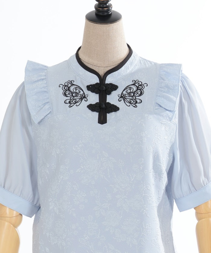 Chinese Butterfly Embroidery Short Sleeve Blouse