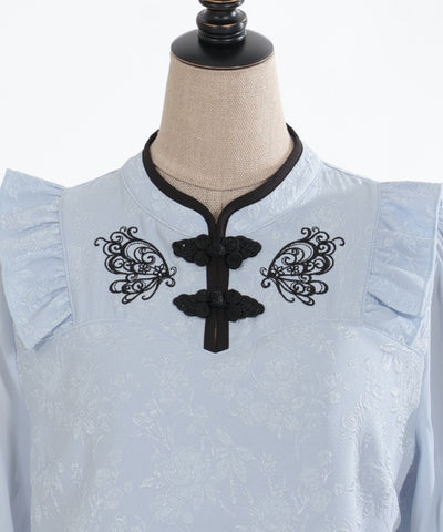 Chinese Butterfly Embroidery Short Sleeve Blouse