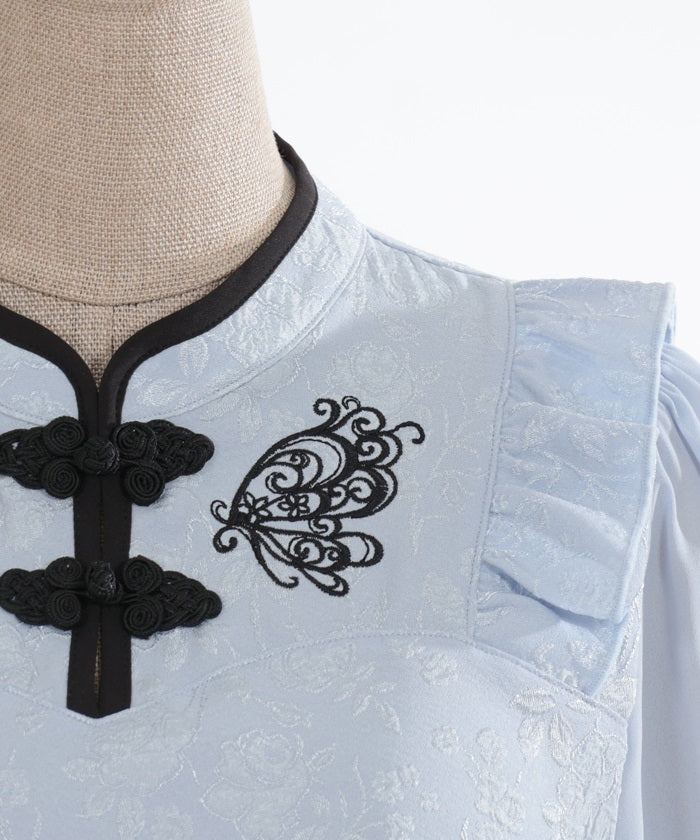 Chinese Butterfly Embroidery Short Sleeve Blouse