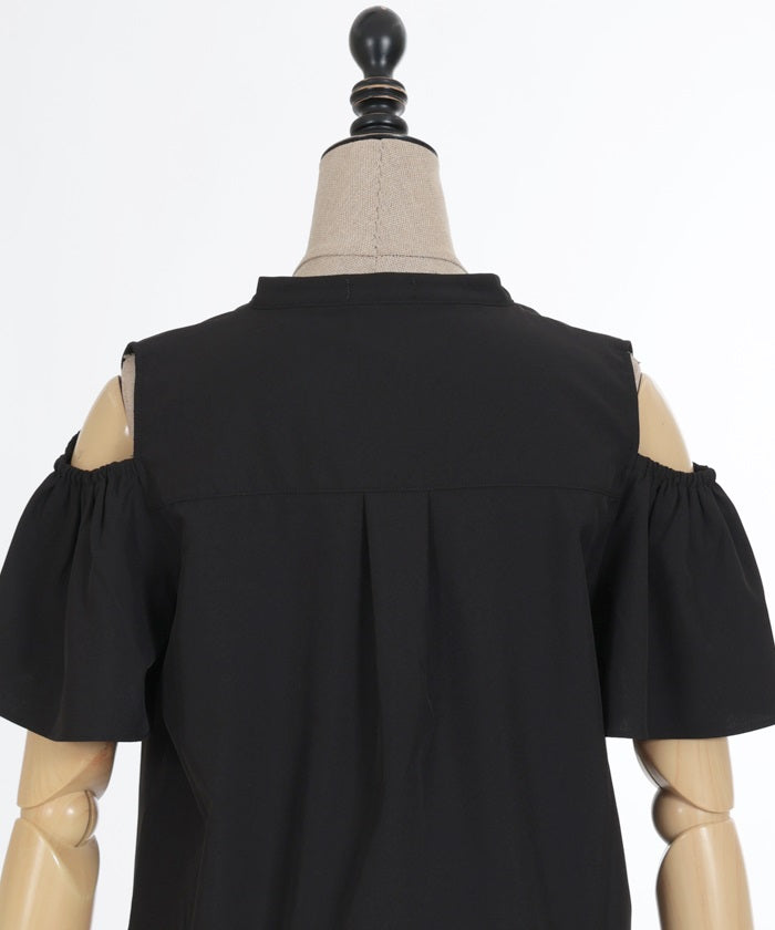 Dark Marine Embroidery Open Shoulder Blouse